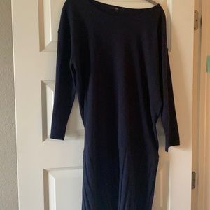 Tibi navy drop-waist pleated skirt wool dress.